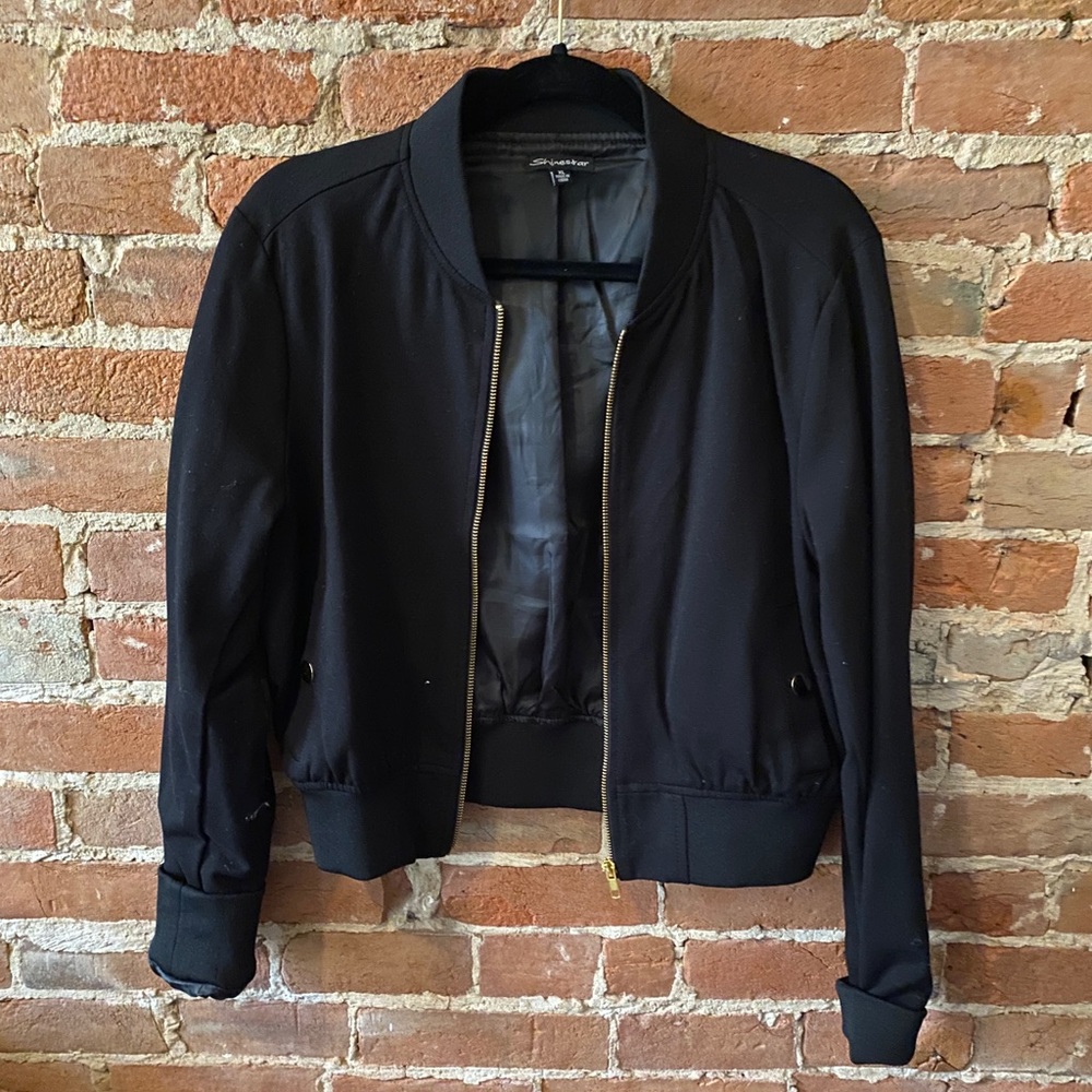 Shinestar, Black Bomber Jacket with Gold Details, Size XL